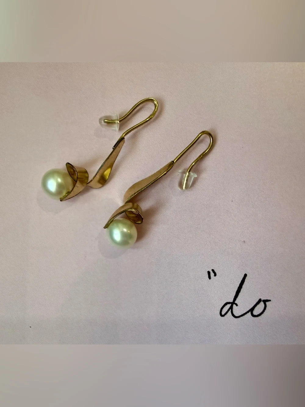 Vintage Gold Ribbon Pearl Drop Earrings - Women Jewelry